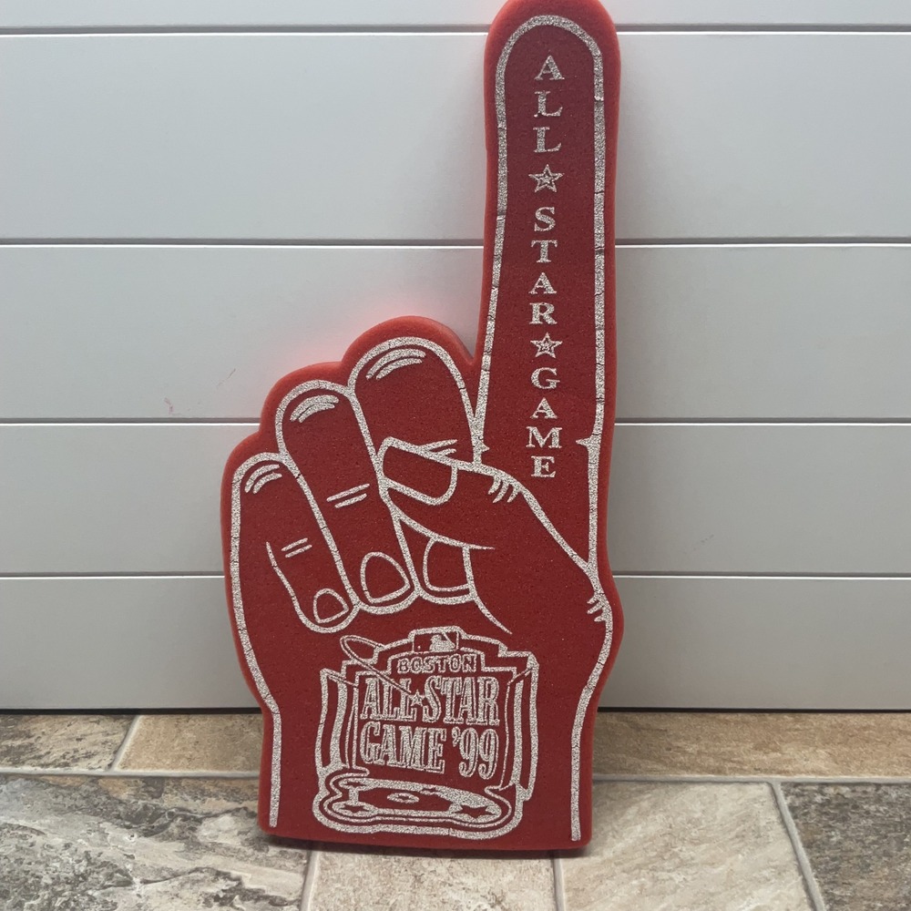 Vintage 1999 MLB All Star Game Boston Red Foam Finger Tag Express Silver Glitter